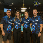 Blue Flaming Skull 8 Ball Pool Billiard Team Shirt Custom Flame Billiard Ball & Cue Gifts