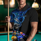 Blue Tribal Shark 8 Ball & 9 Ball Pool Polo 1/4-Zip Custom Polynesian Billiard Team Jersey