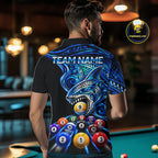 Blue Tribal Shark 8 Ball & 9 Ball Pool Polo 1/4-Zip Custom Polynesian Billiard Team Jersey