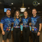 Blue Tribal Shark 8 Ball & 9 Ball Pool Polo 1/4-Zip Custom Polynesian Billiard Team Jersey