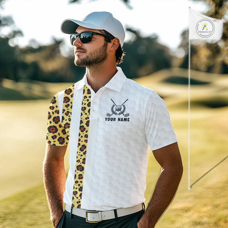 Golden Retriever Golf Shirt Custom Yellow Leopard Pattern Funny Splatter Golf Polos