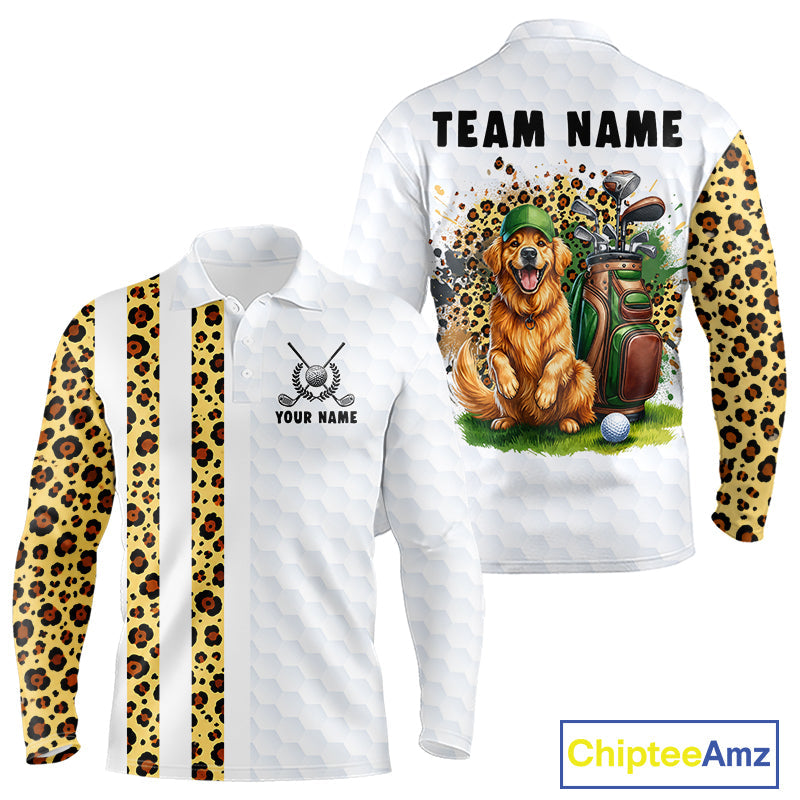 Golden Retriever Golf Shirt Custom Yellow Leopard Pattern Funny Splatter Golf Polos