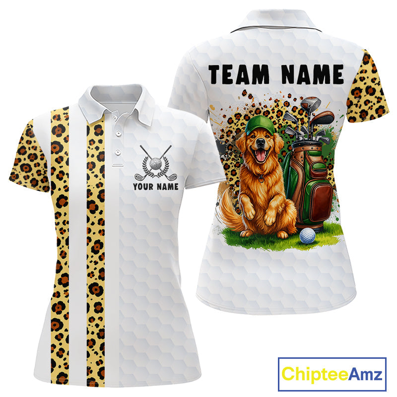 Golden Retriever Golf Shirt Custom Yellow Leopard Pattern Funny Splatter Golf Polos