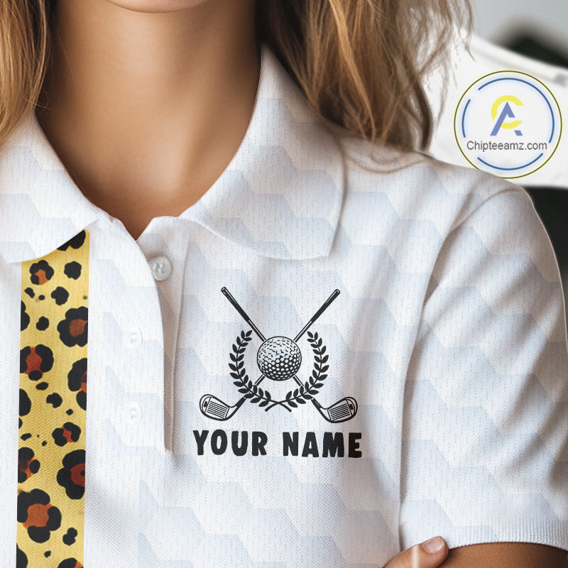 Golden Retriever Golf Shirt Custom Yellow Leopard Pattern Funny Splatter Golf Polos