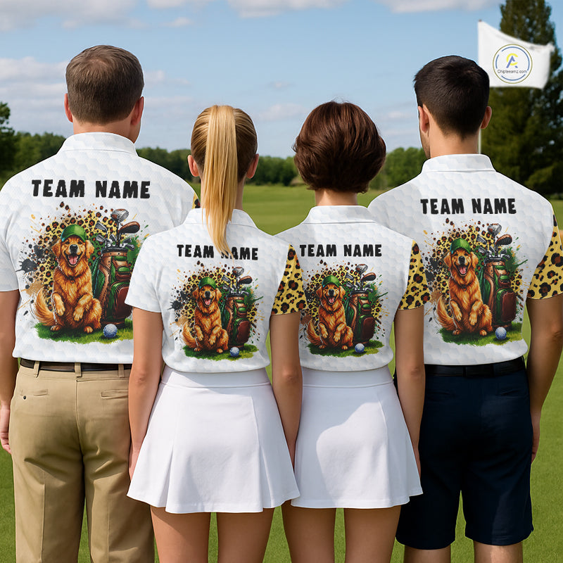 Golden Retriever Golf Shirt Custom Yellow Leopard Pattern Funny Splatter Golf Polos