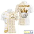 Crown Golf Ball Golf Polo Shirts Custom White And Gold Argyle Pattern Golf Team Attire