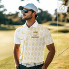 Crown Golf Ball Golf Polo Shirts Custom White And Gold Argyle Pattern Golf Team Attire