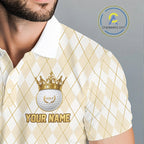Crown Golf Ball Golf Polo Shirts Custom White And Gold Argyle Pattern Golf Team Attire