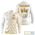Crown Golf Ball Golf Polo Shirts Custom White And Gold Argyle Pattern Golf Team Attire