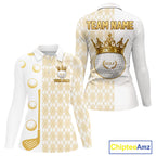 Crown Golf Ball Golf Polo Shirts Custom White And Gold Argyle Pattern Golf Team Attire