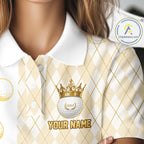 Crown Golf Ball Golf Polo Shirts Custom White And Gold Argyle Pattern Golf Team Attire