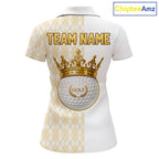 Crown Golf Ball Golf Polo Shirts Custom White And Gold Argyle Pattern Golf Team Attire