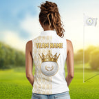 Crown Golf Ball Golf Sleeveless Polo Shirts Custom White And Gold Argyle Pattern Golf Team Attire