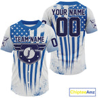 Custom Blue And White Patriotic Baseball Ball Shirt US Flag Baseball Team Jerseys