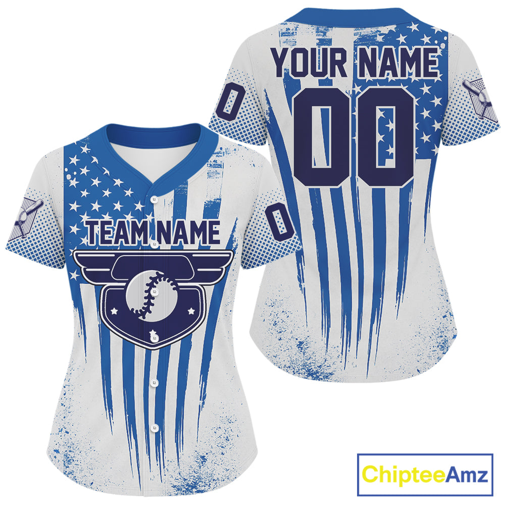 Custom Blue And White Patriotic Baseball Ball Shirt US Flag Baseball Team Jerseys