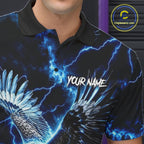 Blue Fierce Eagle Bowling Shirt Personalized Thunder Lightning Bowler Polo 1/4-Zip Jersey