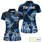 Blue Fierce Eagle Bowling Shirt Personalized Thunder Lightning Bowler Polo 1/4-Zip Jersey