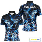 Blue Fierce Eagle Bowling Shirt Personalized Thunder Lightning Bowler Polo 1/4-Zip Jersey