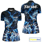 Blue Fierce Eagle Bowling Shirt Personalized Thunder Lightning Bowler Polo 1/4-Zip Jersey