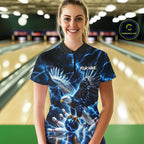 Blue Fierce Eagle Bowling Shirt Personalized Thunder Lightning Bowler Polo 1/4-Zip Jersey