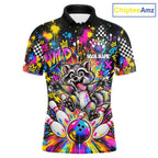 Funny Raccoon Bowling Polo 1/4-Zip Shirt Colorful Splatter Graffiti Bowling Team League