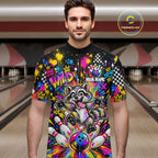 Funny Raccoon Bowling Polo 1/4-Zip Shirt Colorful Splatter Graffiti Bowling Team League