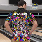 Funny Raccoon Bowling Polo 1/4-Zip Shirt Colorful Splatter Graffiti Bowling Team League