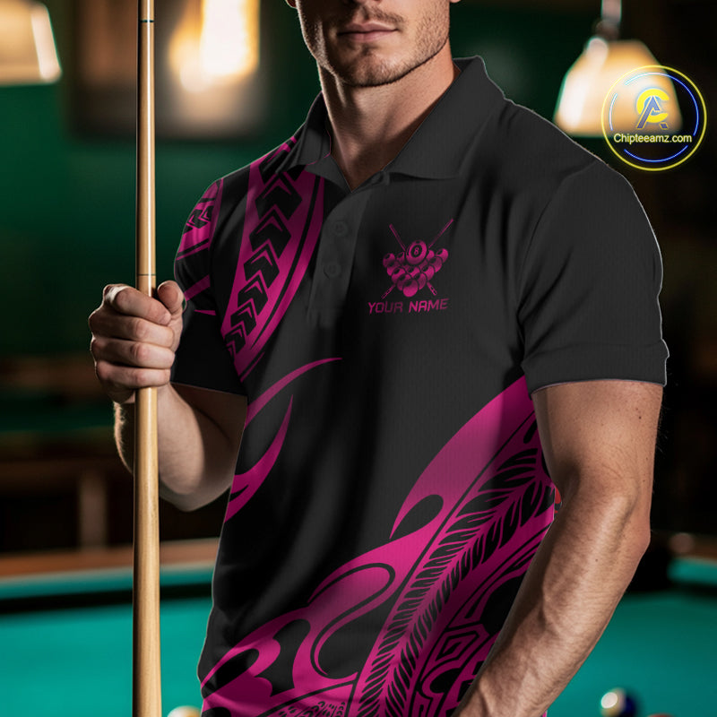 Black & Pink Tribal Pattern Billiard Shirts Custom 8 Ball Billiard Team Shirts