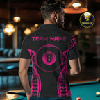 Black & Pink Tribal Pattern Billiard Shirts Custom 8 Ball Billiard Team Shirts