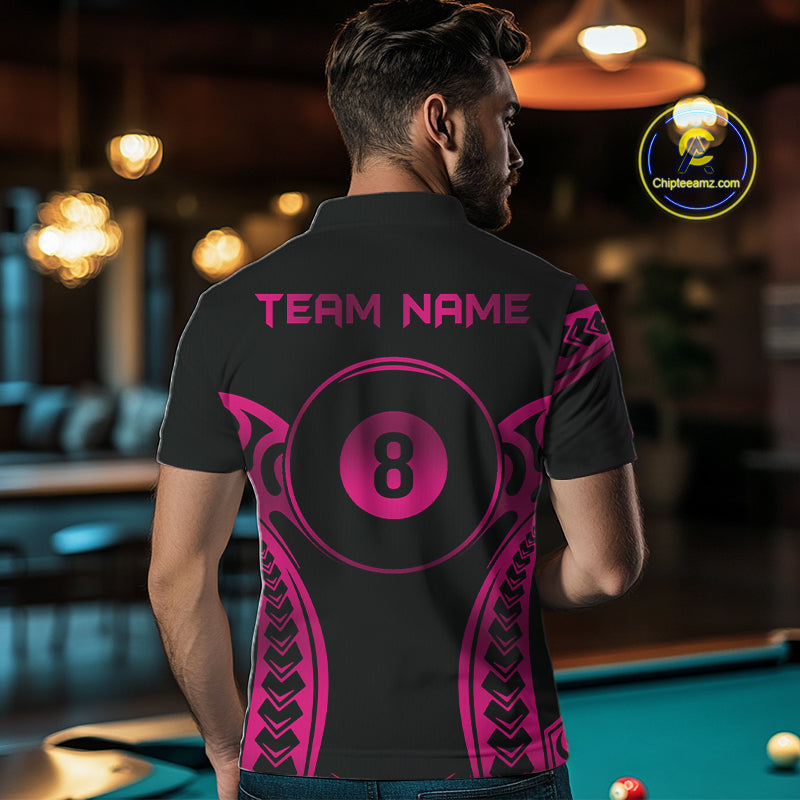 Black & Pink Tribal Pattern Billiard Shirts Custom 8 Ball Billiard Team Shirts