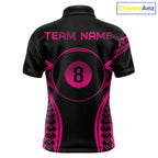 Black & Pink Tribal Pattern Billiard Shirts Custom 8 Ball Billiard Team Shirts