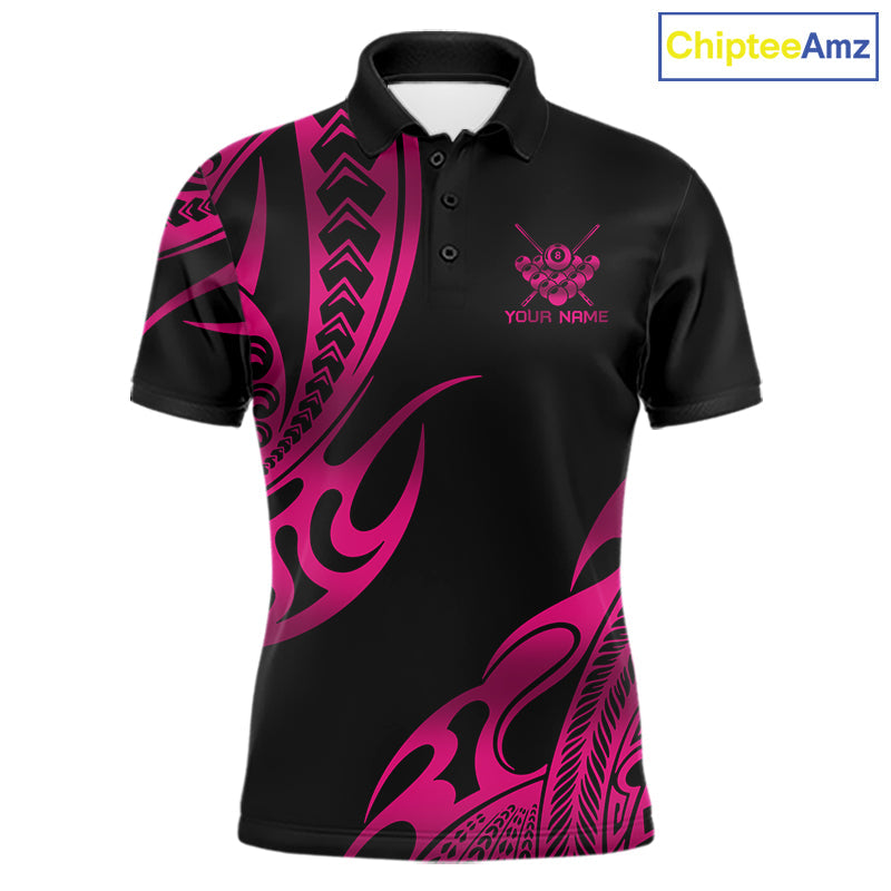 Black & Pink Tribal Pattern Billiard Shirts Custom 8 Ball Billiard Team Shirts