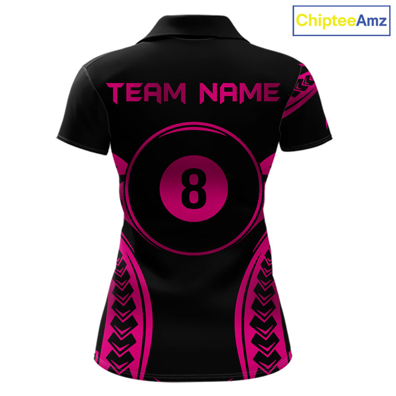 Black & Pink Tribal Pattern Billiard Shirts Custom 8 Ball Billiard Team Shirts