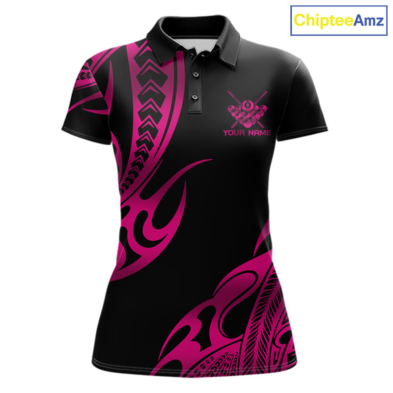 Black & Pink Tribal Pattern Billiard Shirts Custom 8 Ball Billiard Team Shirts