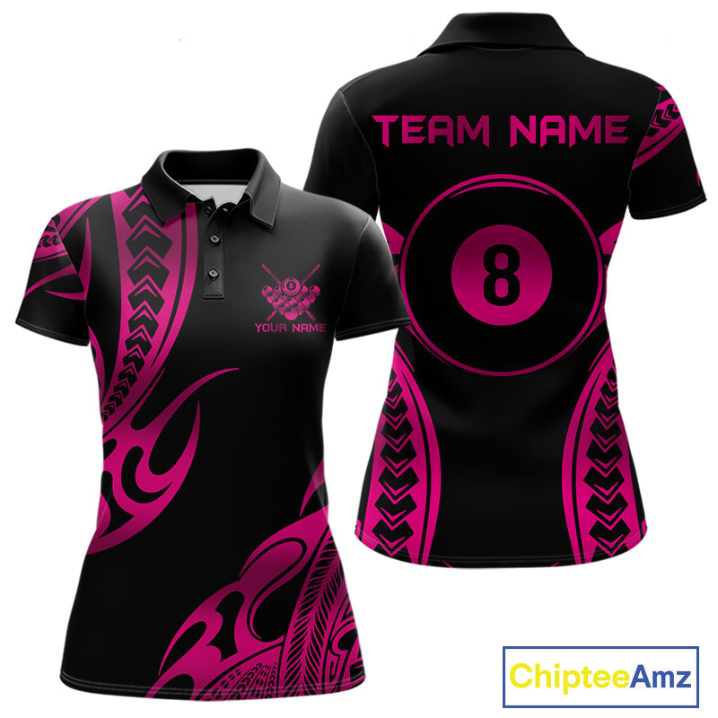Black & Pink Tribal Pattern Billiard Shirts Custom 8 Ball Billiard Team Shirts
