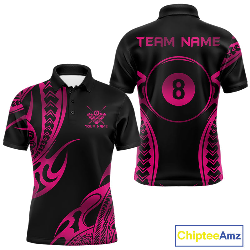 Black & Pink Tribal Pattern Billiard Shirts Custom 8 Ball Billiard Team Shirts