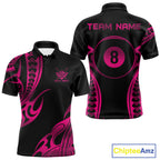 Black & Pink Tribal Pattern Billiard Shirts Custom 8 Ball Billiard Team Shirts