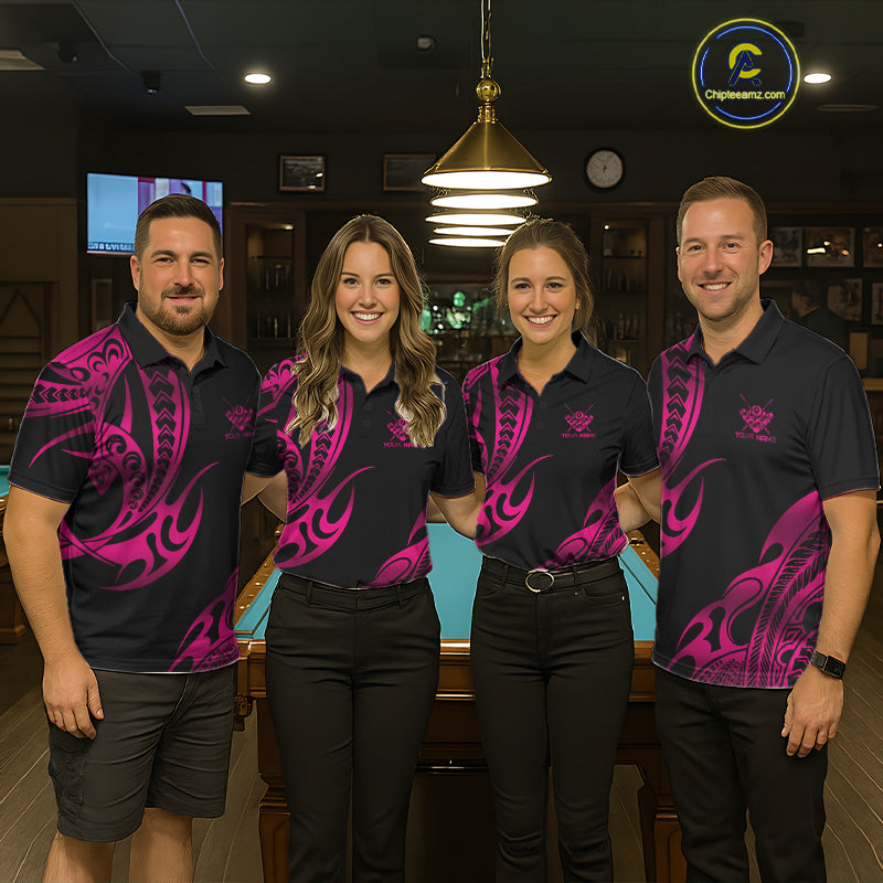 Black & Pink Tribal Pattern Billiard Shirts Custom 8 Ball Billiard Team Shirts