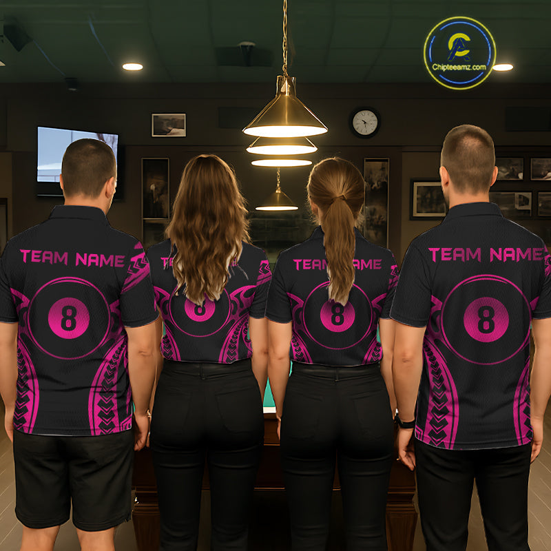 Black & Pink Tribal Pattern Billiard Shirts Custom 8 Ball Billiard Team Shirts