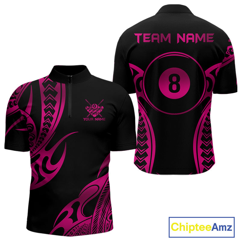 Black & Pink Tribal Pattern Billiard Shirts Custom 8 Ball Billiard Team Shirts