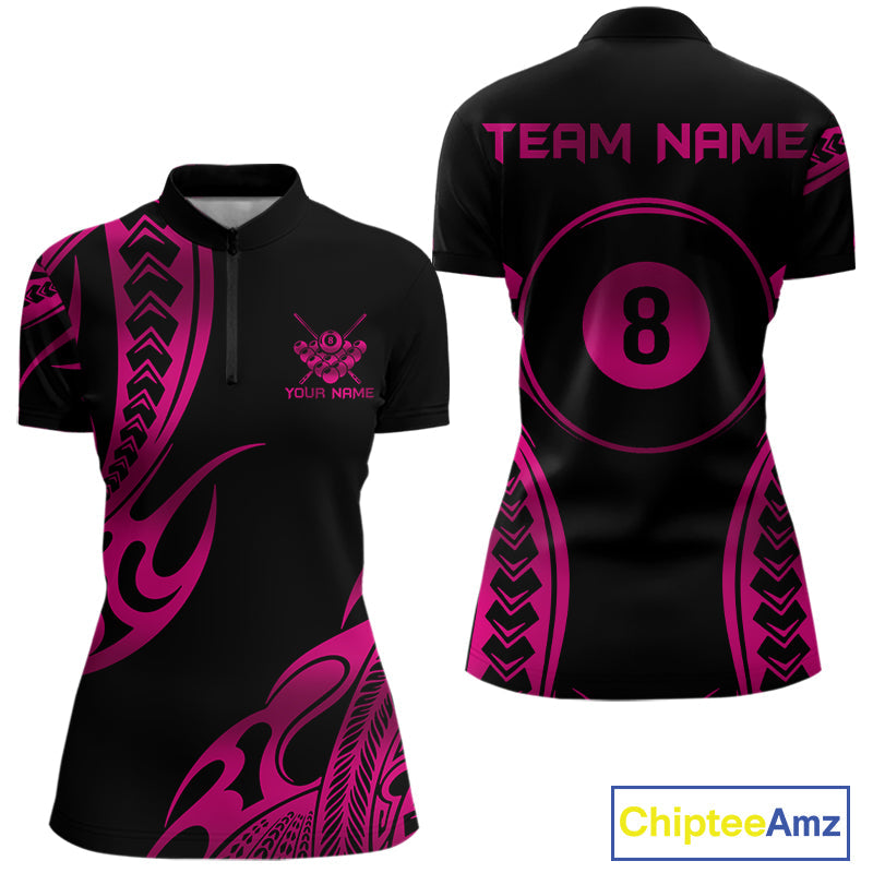 Black & Pink Tribal Pattern Billiard Shirts Custom 8 Ball Billiard Team Shirts