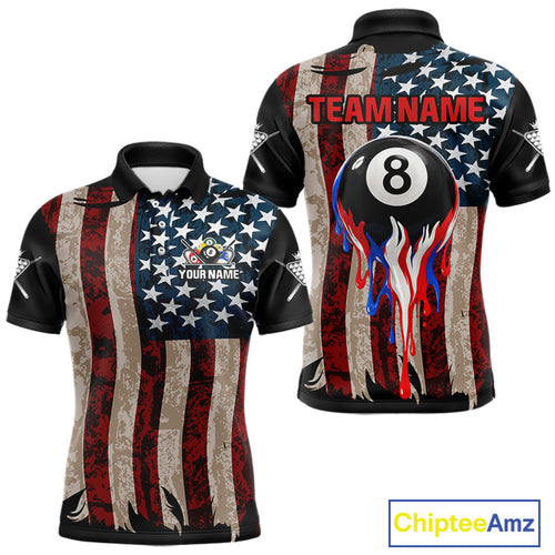 Grunge Dripping Pool 8 Ball Billiard Shirts Custom US Flag Patriotic Billiard Jerseys