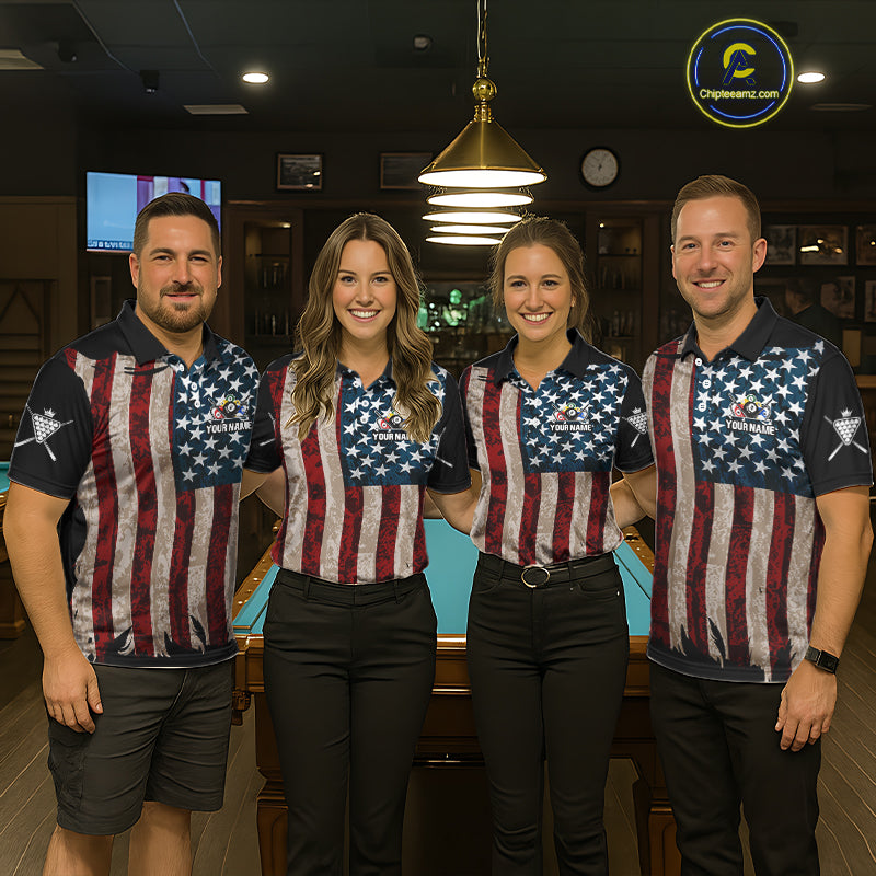 Grunge Dripping Pool 8 Ball Billiard Shirts Custom US Flag Patriotic Billiard Jerseys