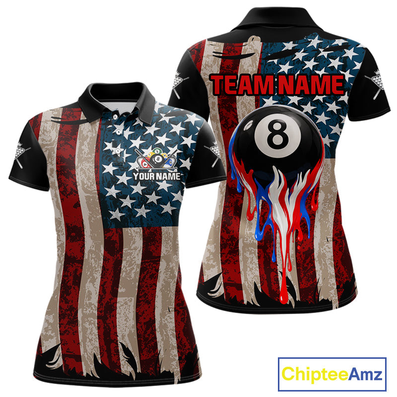 Grunge Dripping Pool 8 Ball Billiard Shirts Custom US Flag Patriotic Billiard Jerseys