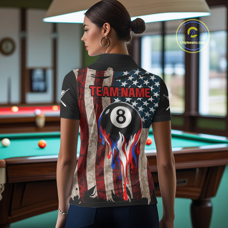Grunge Dripping Pool 8 Ball Billiard Shirts Custom US Flag Patriotic Billiard Jerseys
