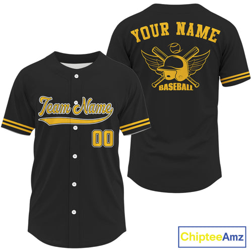Black And Yellow Minimalist Baseball Shirts Custom Button Up Baseball Jerseys