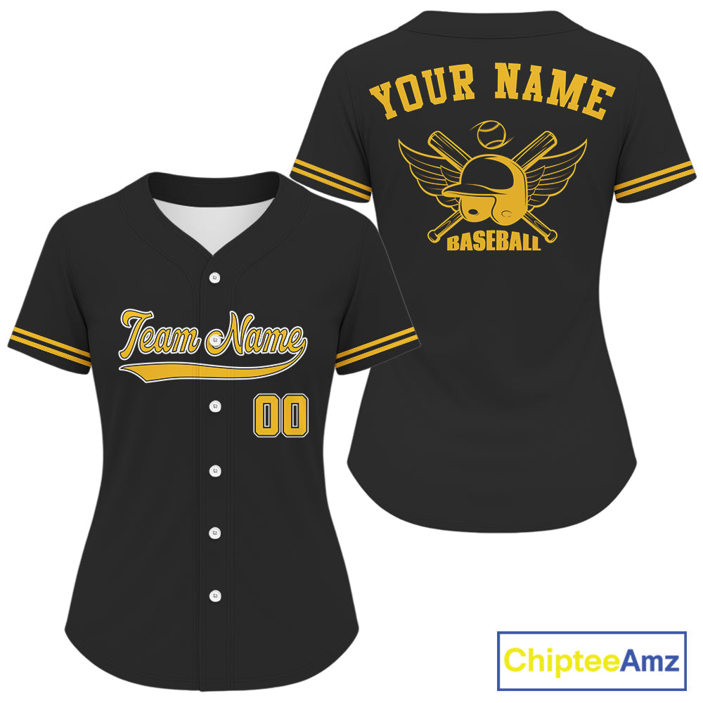 Black And Yellow Minimalist Baseball Shirts Custom Button Up Baseball Jerseys