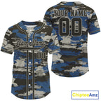 Blue Camouflage Baseball Jersey Personalized Grunge Baseball Shirt