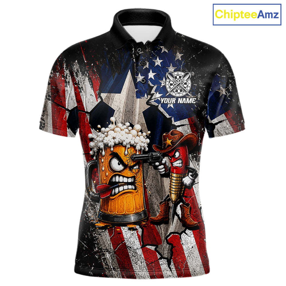 Angry Beer & Cowboy Dart Arrow Funny Dart Shirt Custom Texas-US Flag Dart Team Uniforms