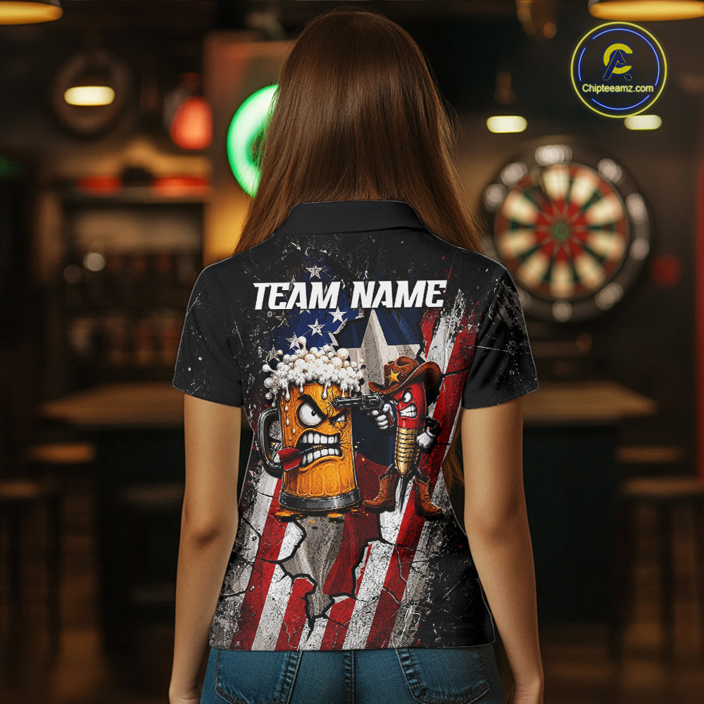 Angry Beer & Cowboy Dart Arrow Funny Dart Shirt Custom Texas-US Flag Dart Team Uniforms